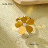 Stainless Steel Ring Light Luxury Women's Geometric Electroplated Golden Flower Pearl Design