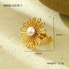 Stainless Steel Ring Light Luxury Women's Geometric Electroplated Golden Flower Pearl Design