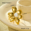 Stainless Steel Ring Light Luxury Women's Geometric Electroplated Golden Flower Pearl Design