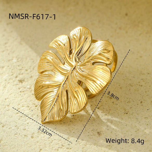 Stainless Steel Ring Light Luxury Women's Geometric Electroplated Golden Flower Pearl Design
