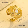 Stainless Steel Ring Light Luxury Women's Geometric Electroplated Golden Flower Pearl Design