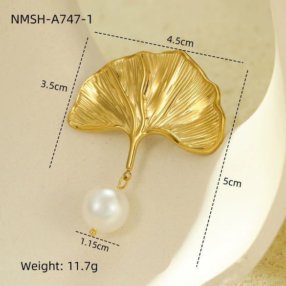 Stainless Steel Ring Light Luxury Women's Geometric Electroplated Golden Flower Pearl Design