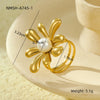 Stainless Steel Ring Light Luxury Women's Geometric Electroplated Golden Flower Pearl Design