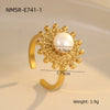 Stainless Steel Ring Light Luxury Women's Geometric Electroplated Golden Flower Pearl Design