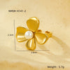 Stainless Steel Ring Light Luxury Women's Geometric Electroplated Golden Flower Pearl Design