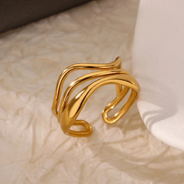 Stainless Steel Ring Minimalist Style Hollow Design Electroplating Process