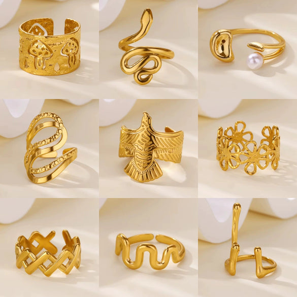 Stainless Steel Ring Snake Shaped Flower Geometric Electroplated Female Stylish Ring