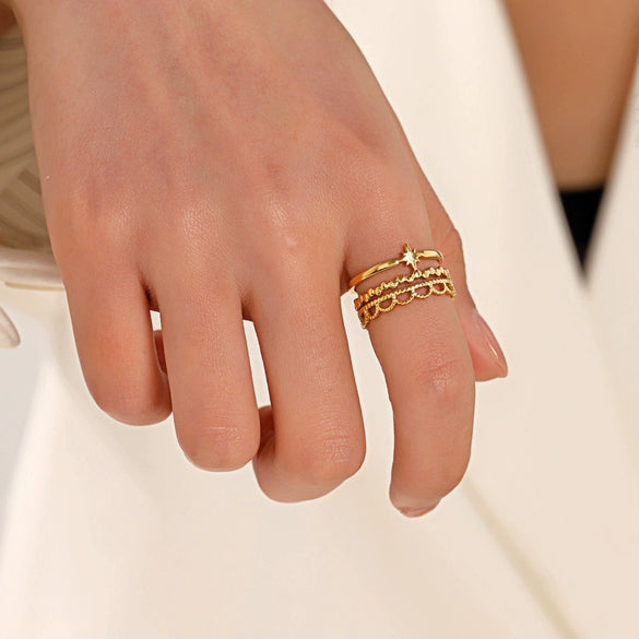 Stainless Steel Ring Star Pattern Electroplated For Women