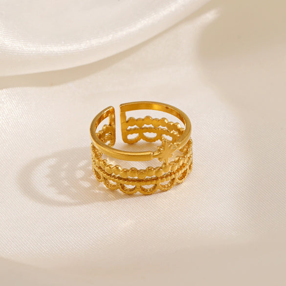 Stainless Steel Ring Star Pattern Electroplated For Women