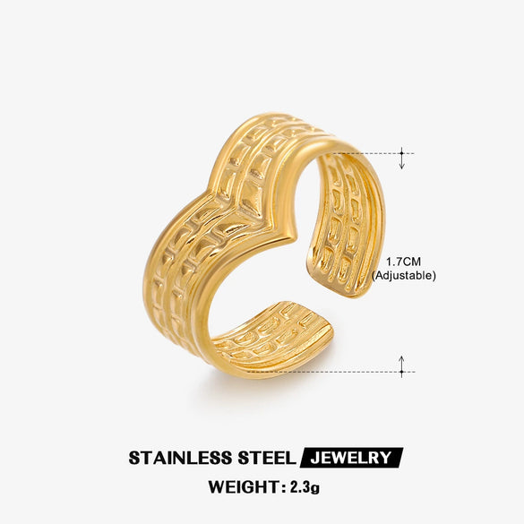 Stainless Steel Ring V Design Opening Adjustable Electroplated With Letters Numbers Text For Women
