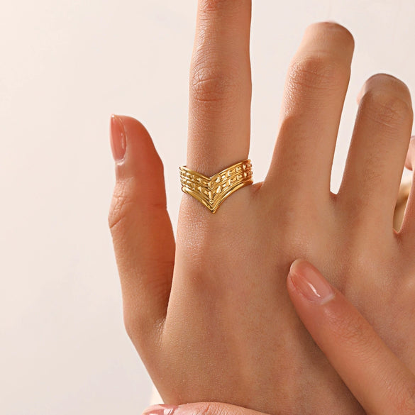 Stainless Steel Ring V Design Opening Adjustable Electroplated With Letters Numbers Text For Women