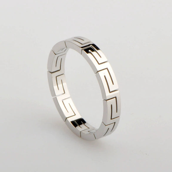 Stainless Steel Ring Wave And Flower Pattern Minimalist Couple Ring
