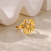 Stainless Steel Ring With Golden Flower Pearl For Women Luxury Electroplated