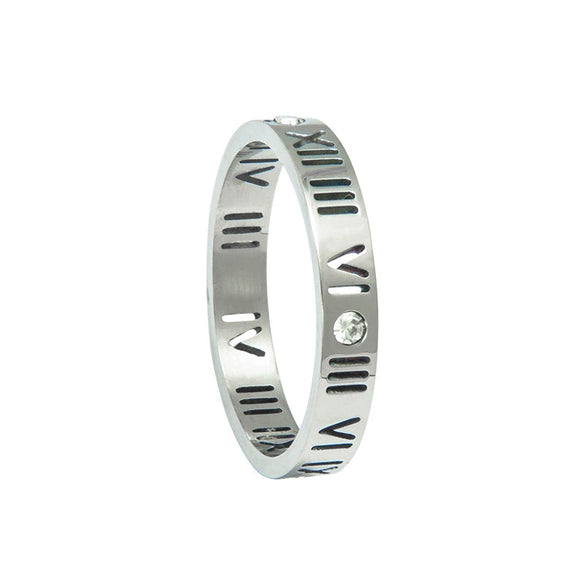 Stainless Steel Ring With Roman Digital And Letter Pattern Gold Plated Hollow For Couples