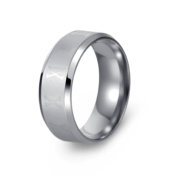 Stainless Steel Ring With Roman Numeral Pattern Vacuum Electroplated Unisex Jewelry
