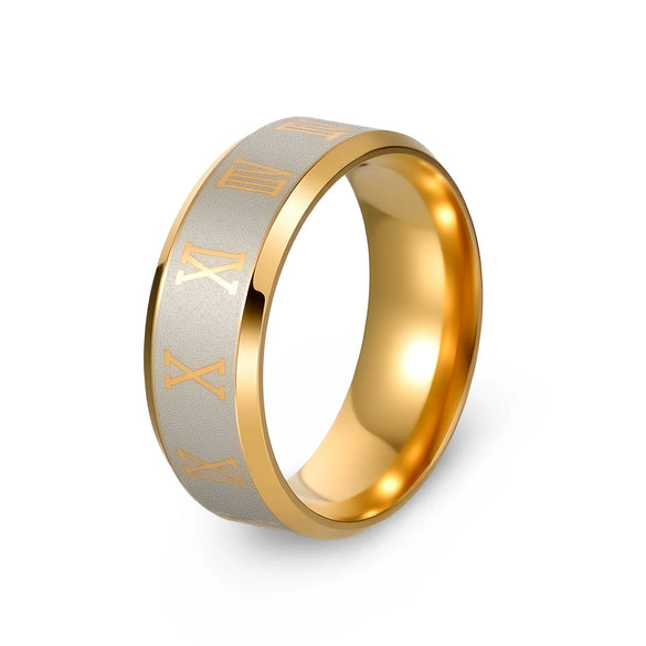 Stainless Steel Ring With Roman Numeral Pattern Vacuum Electroplated Unisex Jewelry