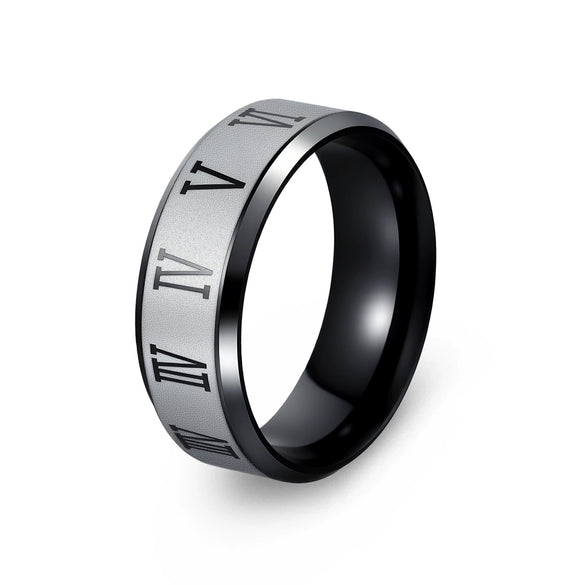 Stainless Steel Ring With Roman Numeral Pattern Vacuum Electroplated Unisex Jewelry