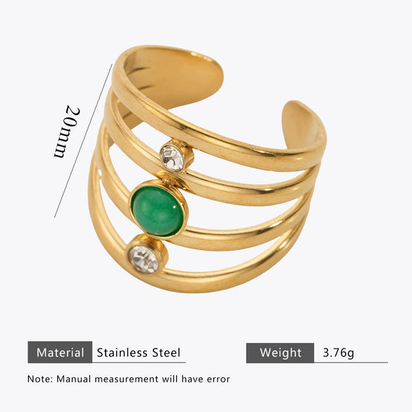 Stainless Steel Ring With Turquoise Inlay Geometric Style Opening Adjustable For Women