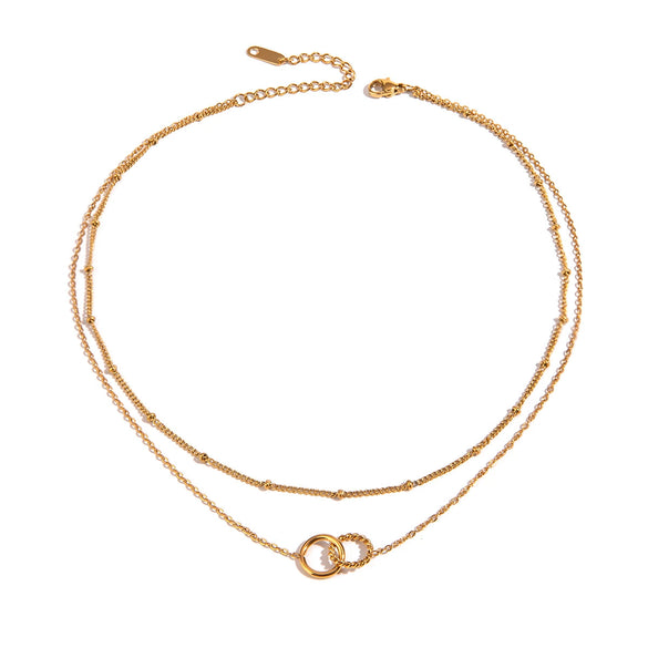 Stainless Steel Ringlinked Doublelayer Niche Design Sense Titanium Steel Necklace With Geometric Pattern Electroplated