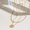 Stainless Steel Ringlinked Doublelayer Niche Design Sense Titanium Steel Necklace With Geometric Pattern Electroplated