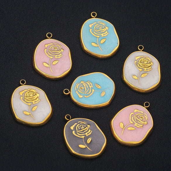 Stainless Steel Rose Enamel Jewelry Pendant For Women Diy Handmade Accessories With Electroplating