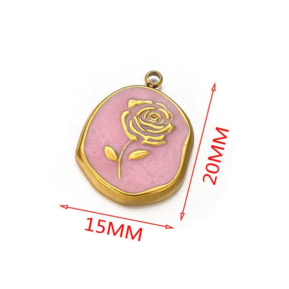 Stainless Steel Rose Enamel Jewelry Pendant For Women Diy Handmade Accessories With Electroplating