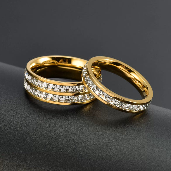 Stainless Steel Rose Gold Geometric Ring Minimal Electroplated Starry Couple Band Unisex Fashion Jewelry