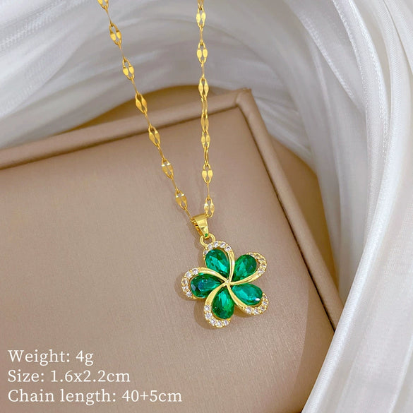 Stainless Steel Rotating Flower Animal Zodiac Full Diamond Unisex Necklace
