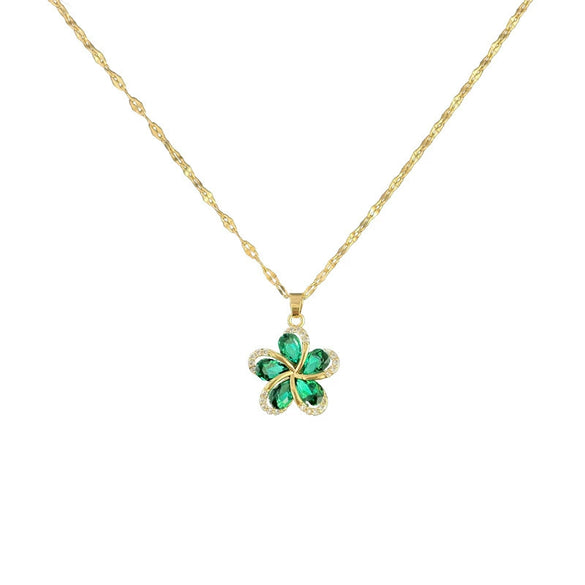 Stainless Steel Rotating Flower Animal Zodiac Full Diamond Unisex Necklace