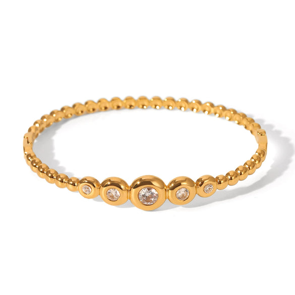 Stainless Steel Round Bead Bracelet For Women Highend Zircon Inlaid 18K Goldplated Geometric Ins Style