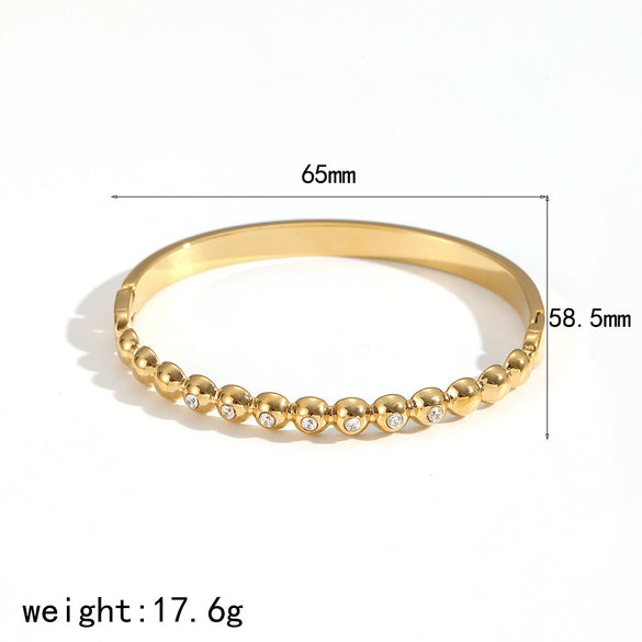 Stainless Steel Round Bead Bracelet For Women Light Luxury Geometric Style 18K Goldplated Electroplated Diamondencrusted Zircon