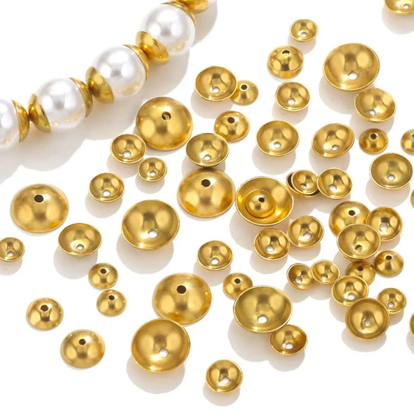 Stainless Steel Round Bead Cap Gasket Beads With Totem Pattern Electroplated For Jewelry Making