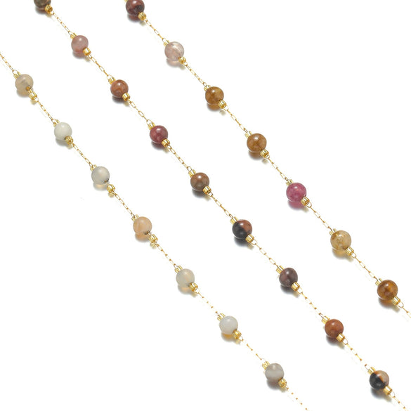 Stainless Steel Round Bead Chain Bracelet Necklace Electroplated Diy Jewelry Accessories