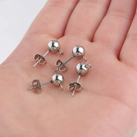 Stainless Steel Round Bead Handmade Ear Studs And Earrings Jewelry Accessories With Glossy Finish And Polish Processing