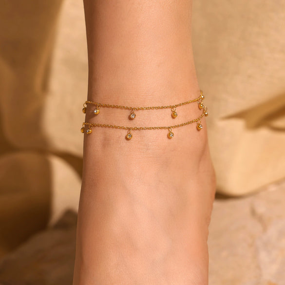 316L Stainless Steel Round Bead Zircon Anklet Geometric Women's Foot Chain Accessories
