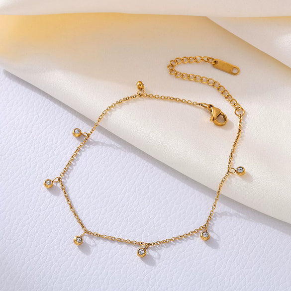 Stainless Steel Round Bead Zircon Geometric Women's Foot Chain Accessories