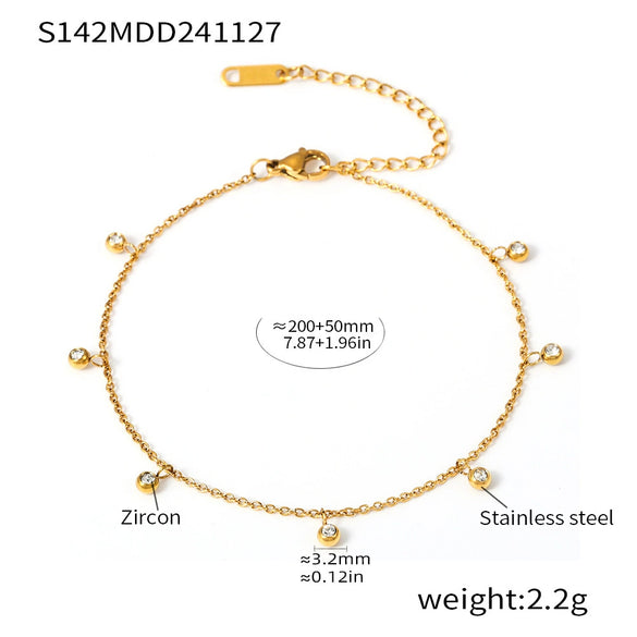 Stainless Steel Round Bead Zircon Geometric Women's Foot Chain Accessories