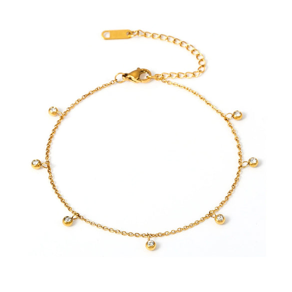 Stainless Steel Round Bead Zircon Geometric Women's Foot Chain Accessories