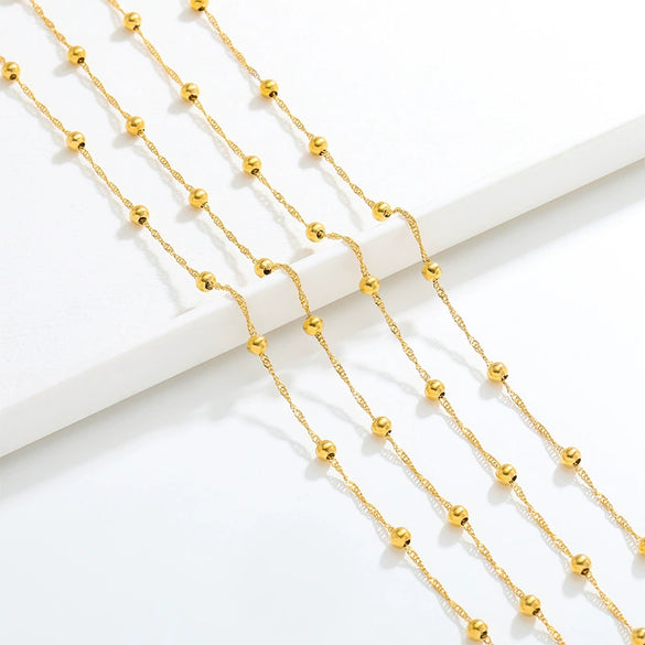 Stainless Steel Round Beads Water Wave Chain Jewelry Accessories With Dripping Oil Treatment And Geometric Style