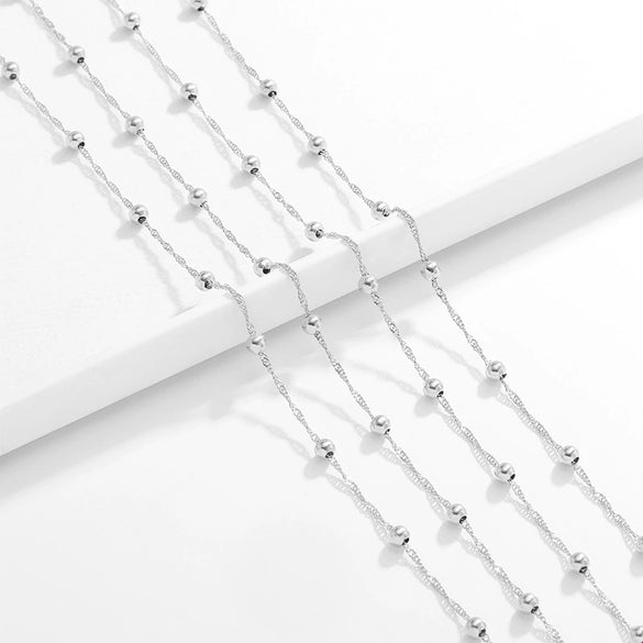 Stainless Steel Round Beads Water Wave Chain Jewelry Accessories With Dripping Oil Treatment And Geometric Style
