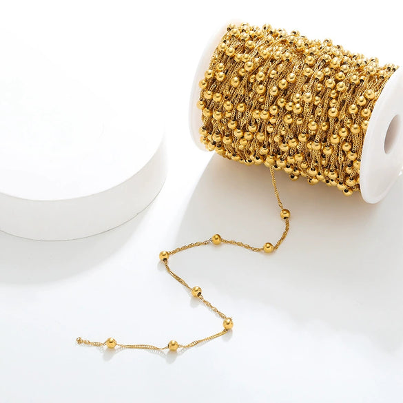 Stainless Steel Round Beads Water Wave Chain Jewelry Accessories With Dripping Oil Treatment And Geometric Style