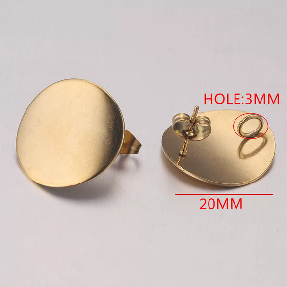 Stainless Steel Round Beads With Ring Ear Studs Handmade Vacuum Gold Plated Earrings