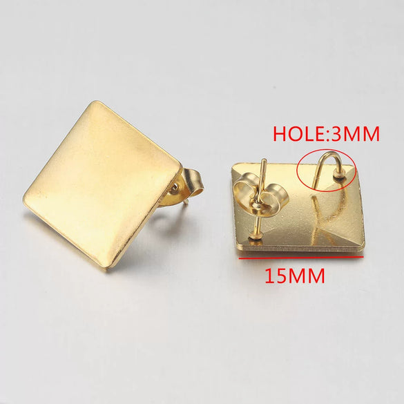 Stainless Steel Round Beads With Ring Ear Studs Handmade Vacuum Gold Plated Earrings