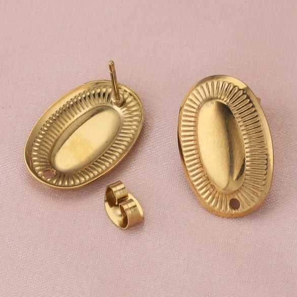 Stainless Steel Round Beads With Ring Ear Studs Handmade Vacuum Gold Plated Earrings