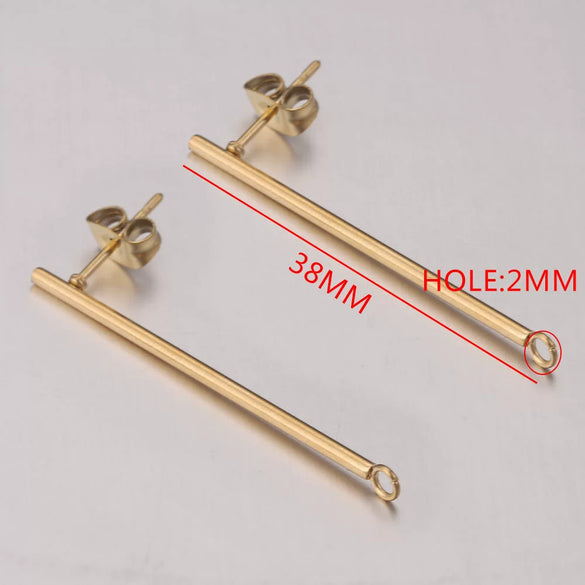 Stainless Steel Round Beads With Ring Ear Studs Handmade Vacuum Gold Plated Earrings