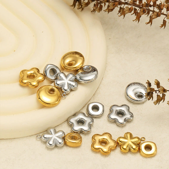 Stainless Steel Round Cake Flower Hexagonal Pendant Jewelry With Electroplating For Necklace And Bracelet