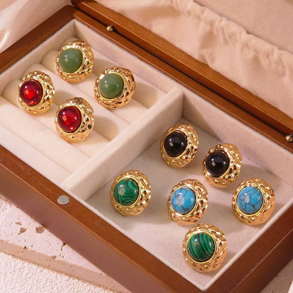 Stainless Steel Round Cake Geometric Style Electroplated Earrings For Women