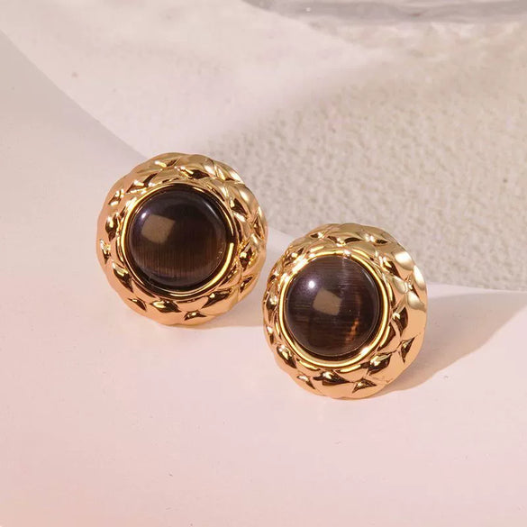 Stainless Steel Round Cake Geometric Style Electroplated Earrings For Women