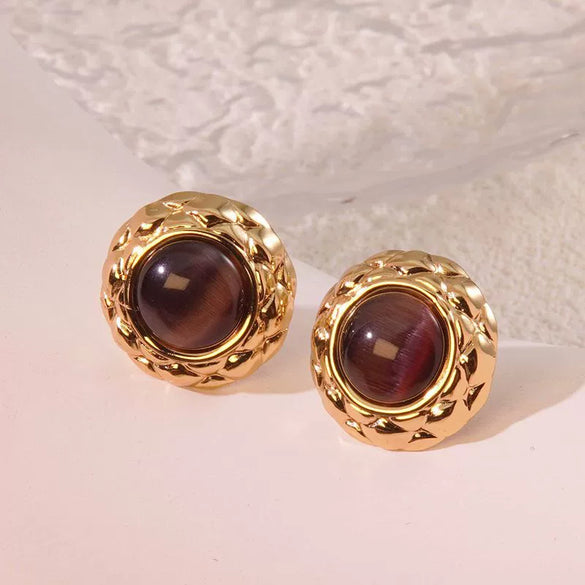 Stainless Steel Round Cake Geometric Style Electroplated Earrings For Women