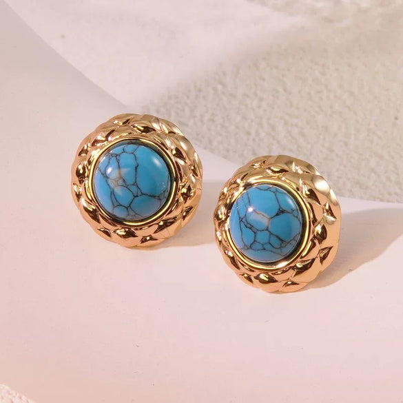 Stainless Steel Round Cake Geometric Style Electroplated Earrings For Women